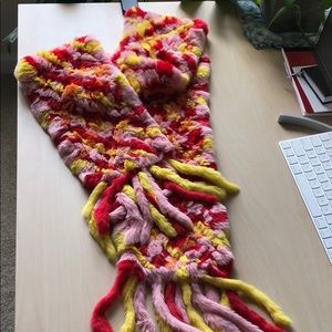 Weaver rabbit fur long broad scarf